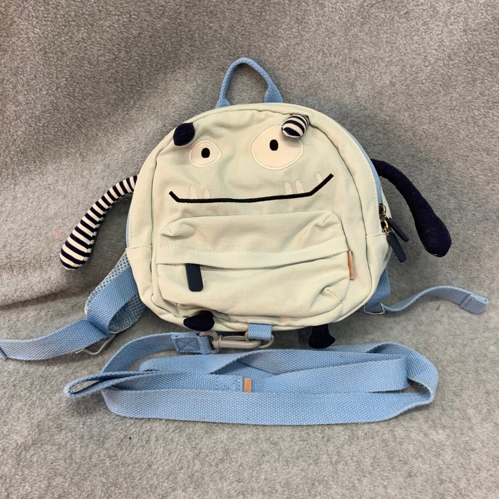 Monster Face Toddler Blue Gagaku Canvas Mini Backpack with Safety Leash Small